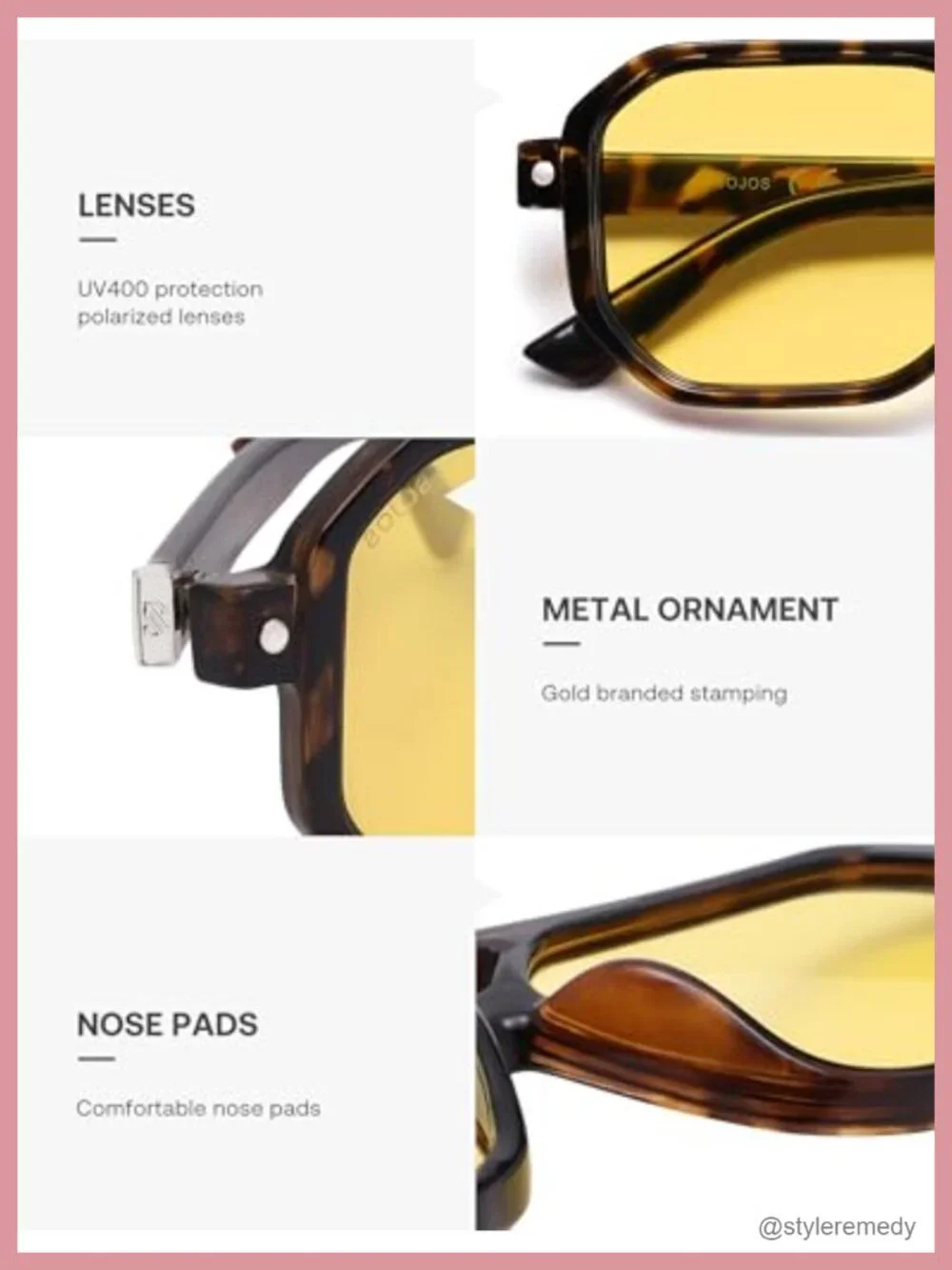 Retro Polarized Square Aviator Sunglasses UV400 Protection